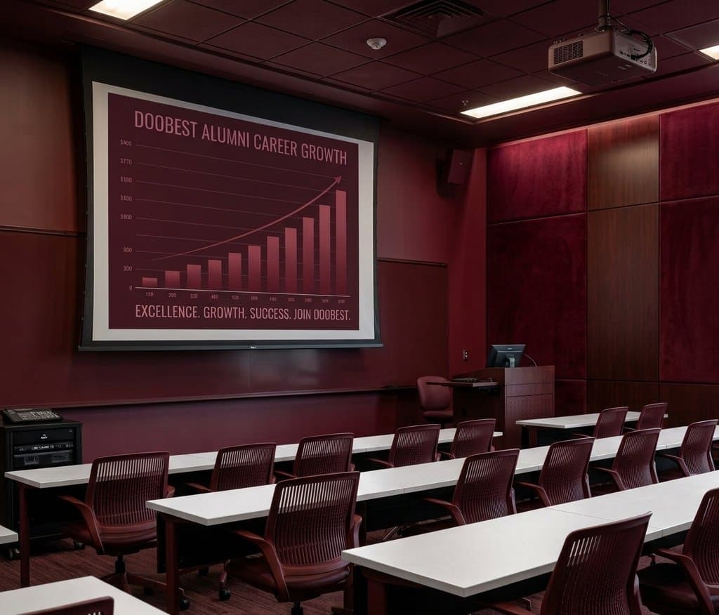 Doobest Academy classroom with career growth presentation screen